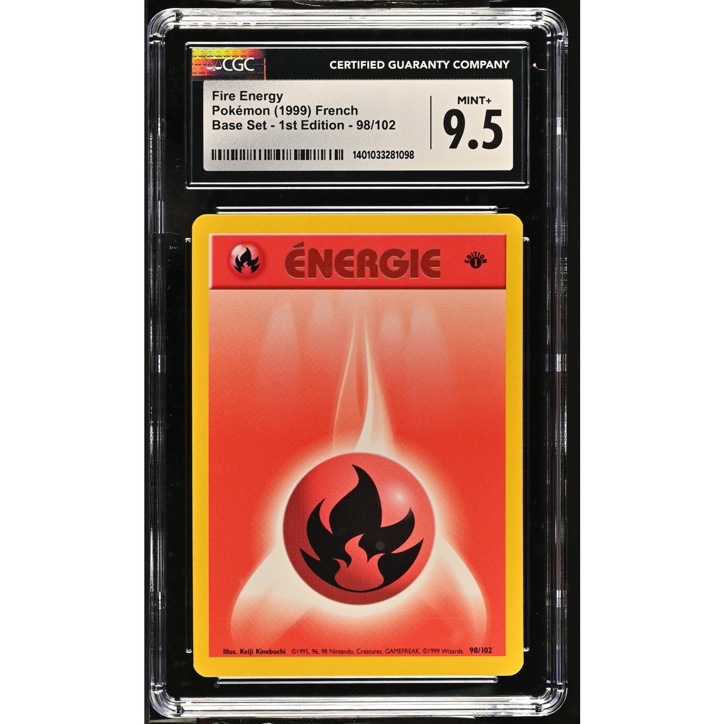 CGC 9.5 MINT+ Fire Energy (Énergie Feu) 1st Edition 98/102 French Base (PSA/BGS)