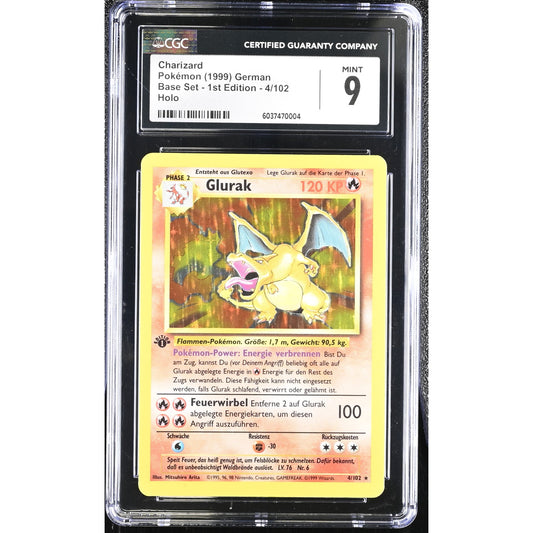 CGC 9 MINT Charizard Glurak 1st Edition 4/102 Pokémon German Base Set (PSA/BGS)