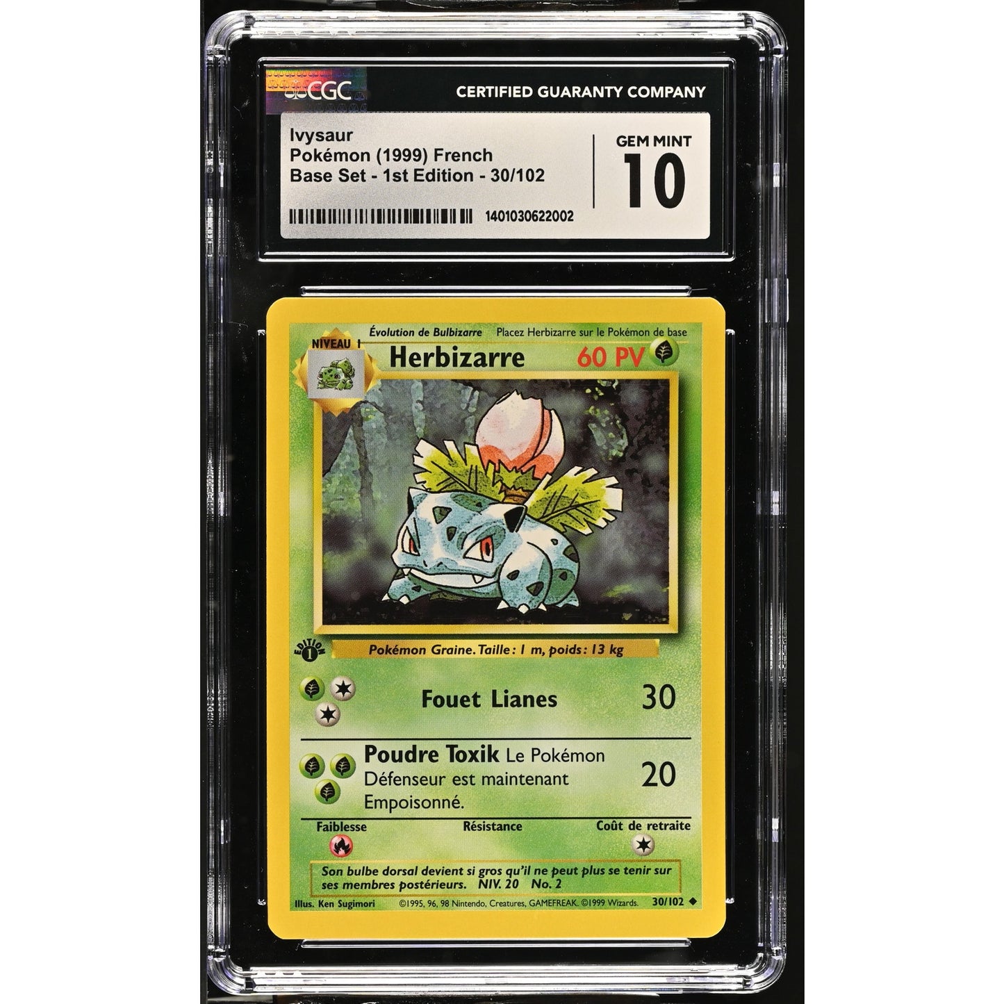 CGC 10 GEM MINT Ivysaur (Herizarre) 1st Edition 30/102 French Base Set (PSA/BGS)