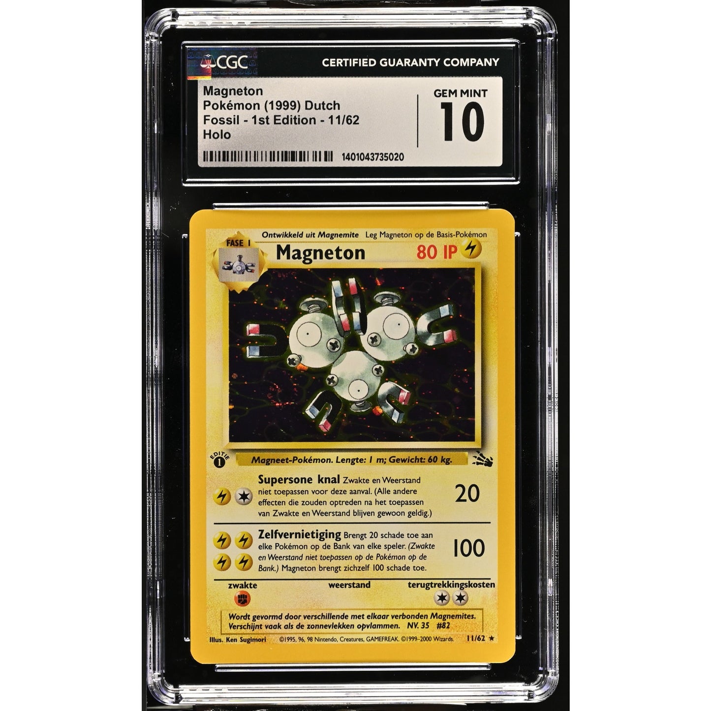 CGC 10 GEM MINT Magneton 1st Edition 11/62 Pokémon Dutch Fossil (PSA/BGS) Pop 4