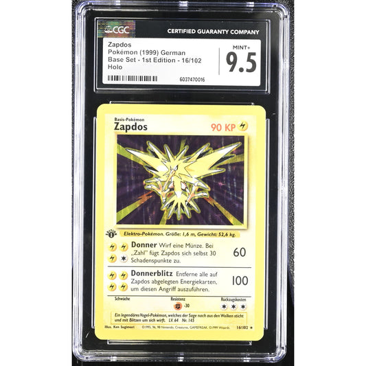 CGC 9.5 MINT+ Zapdos 1st Edition 16/102 Pokémon German Base Set Holo (PSA/BGS)