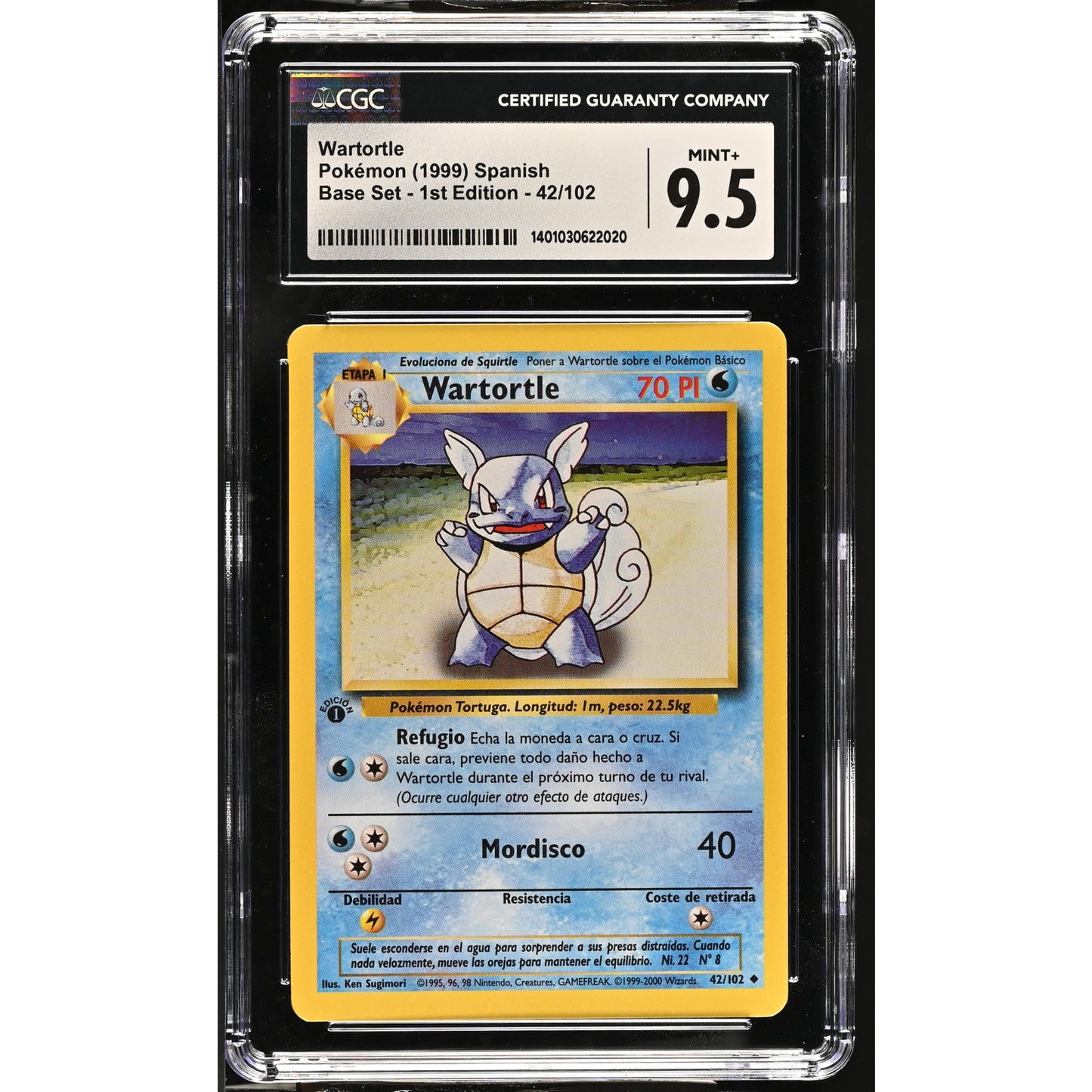 CGC 9.5 MINT+ Wartortle 1st Edition 42/102 Pokemon Spanish Base Set (PSA/BGS)