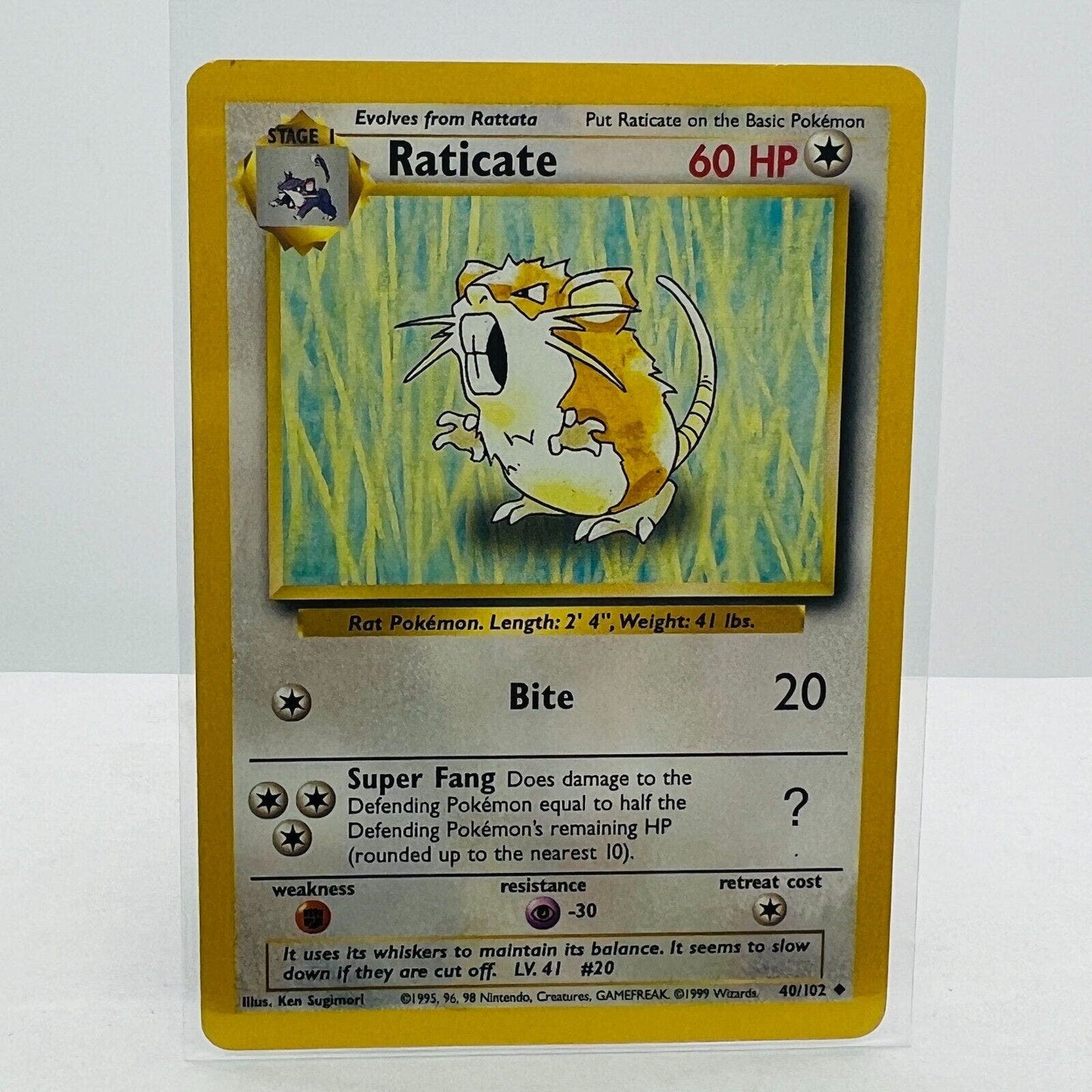 Pokémon Raticate 40/102 Base Set Unlimited Pokemon 1999 WOTC Uncommon Card LP