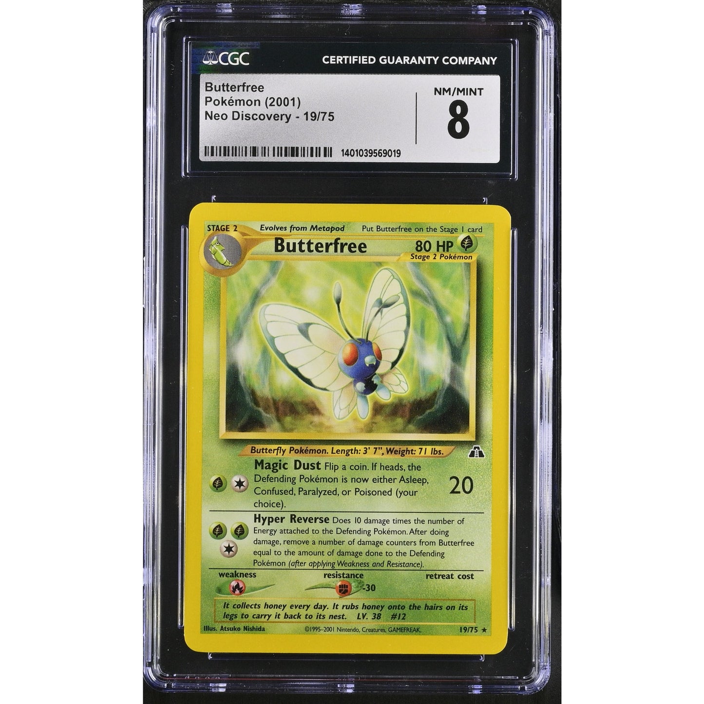 CGC 8 NM/MINT Butterfree 19/75 Pokémon Neo Discovery Unlimited Non Holo(PSA/BGS)