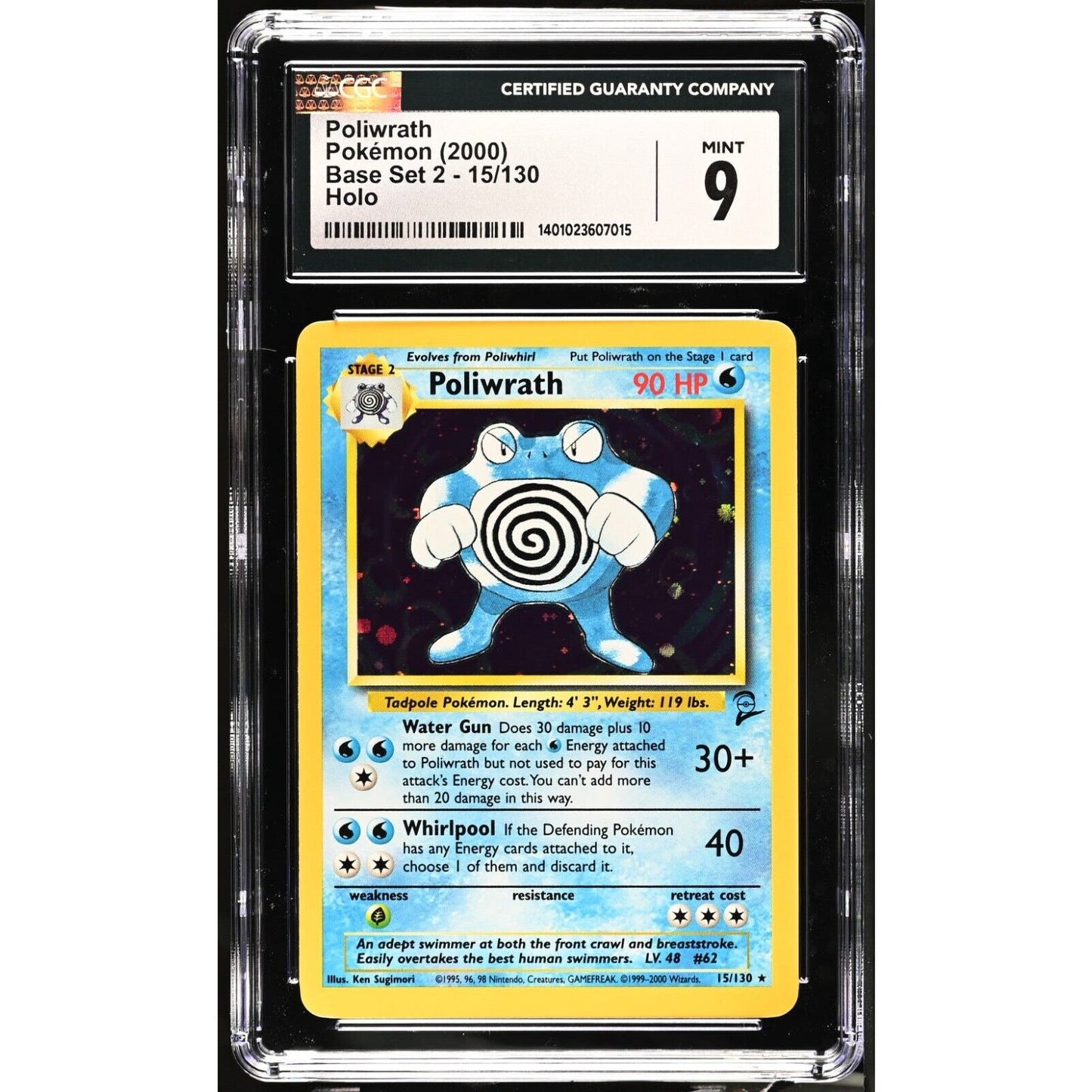 CGC 9 MINT Poliwrath 15/130 Pokemon 2000 Base Set 2 Holo Rare (PSA/BGS)