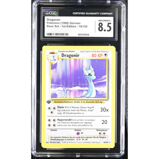 CGC 8.5 NM/MINT+ Dragonair Dragonir 1st Edition 18/102 German Base Set (PSA/BGS)