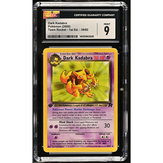 CGC 9 MINT Dark Kadabra 1st Edition 39/82 Pokemon Team Rocket Rare (PSA/BGS)