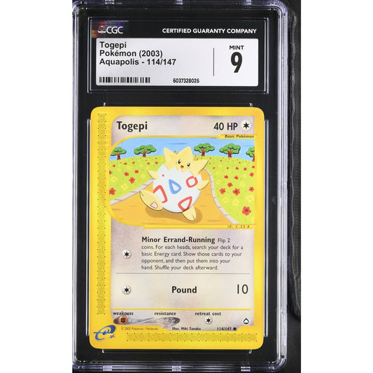 CGC 9 MINT Togepi 114/147 Pokémon Aquapolis 2003 Non Holo Card (PSA/BGS)