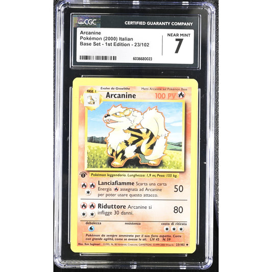 CGC 7 NEAR MINT Arcanine 1st Edition 23/102 Pokémon Italian Base Set (PSA/BGS)