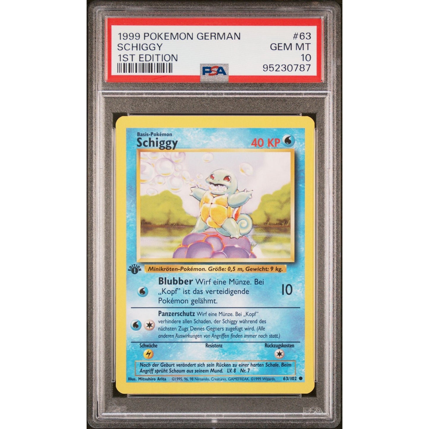 PSA 10 GEM MINT Squirtle (Shiggy) 1st Edition 63/102 German Base Set (CGC/BGS)