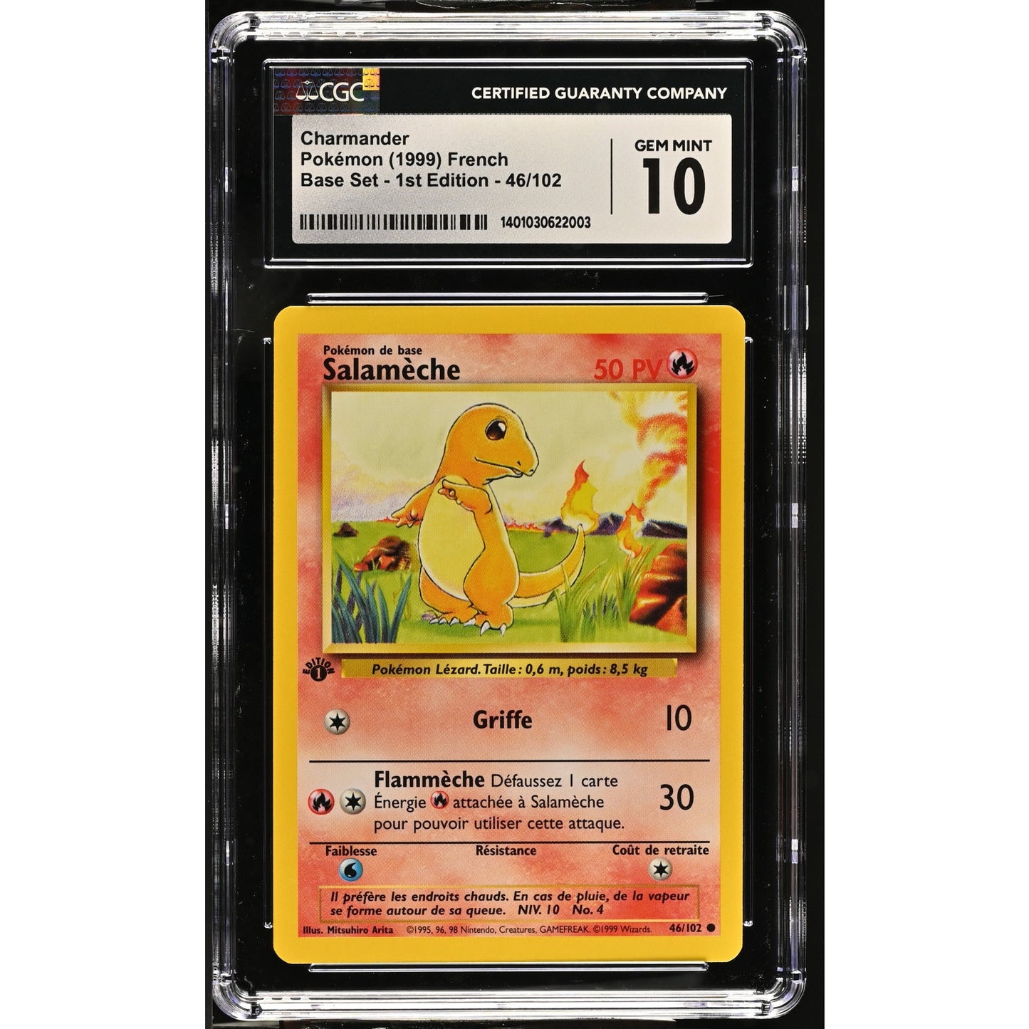 CGC 10 GEM MINT Charmander (Salameche) 1st Edition 46/102 French Base (PSA/BGS)