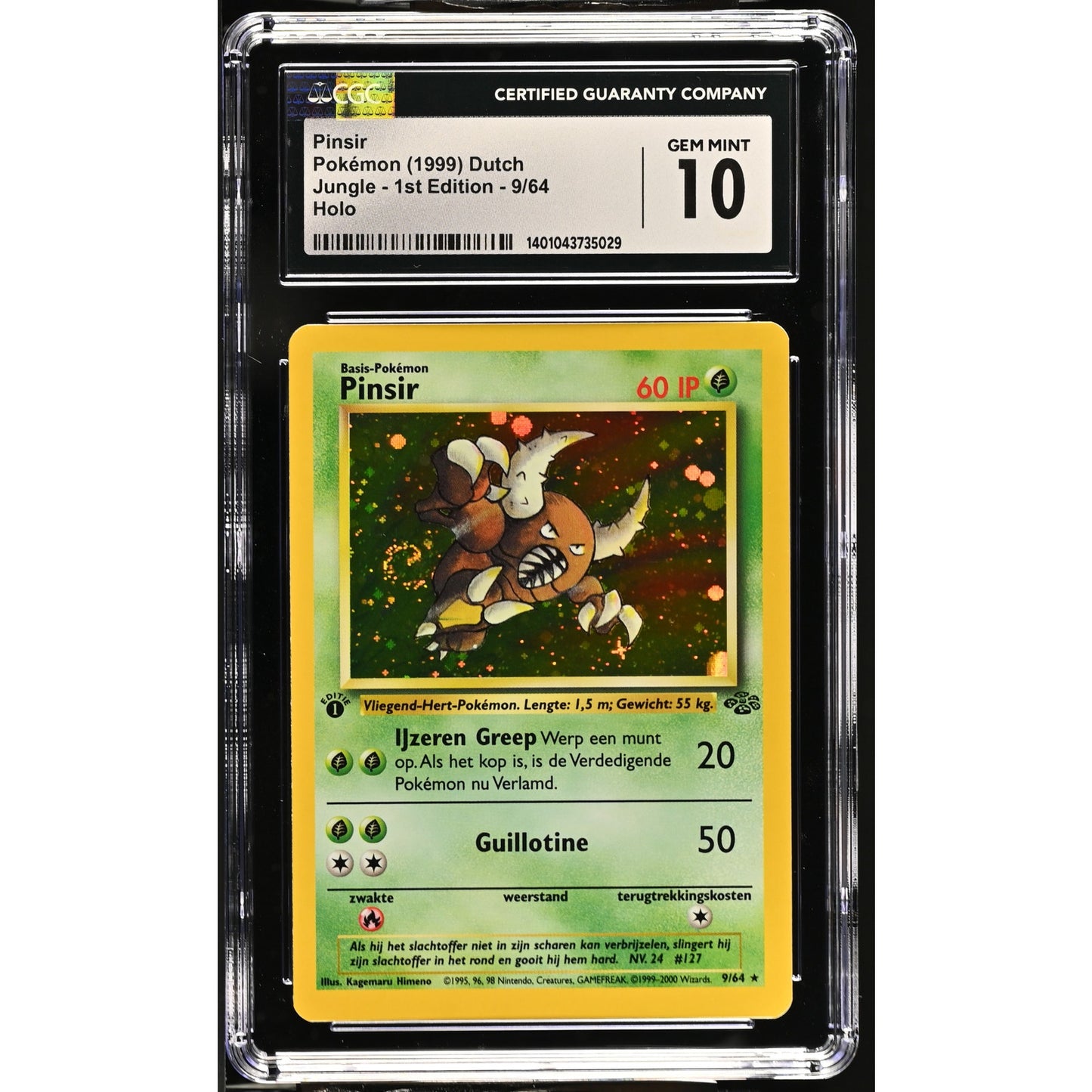 CGC 10 GEM MINT Pinsir 1st Edition 9/64 Pokémon Dutch Jungle (PSA/BGS) Swirl