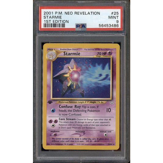 PSA 9 MINT Starmie 1st Edition 25/64 Pokémon 2001 Neo Revelation Rare (CGC/BGS)