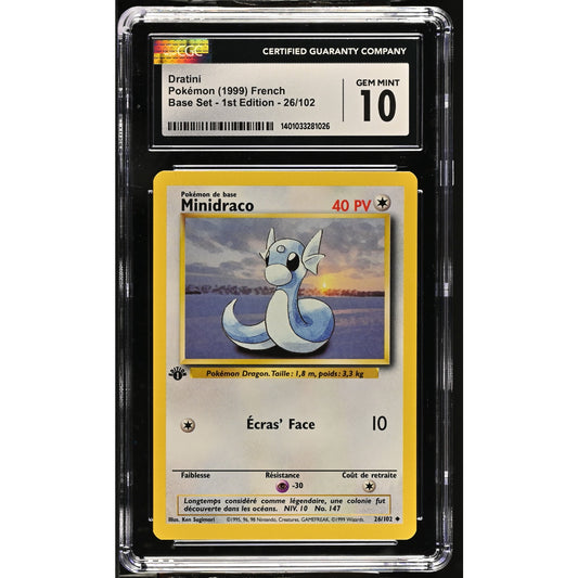 CGC 10 GEM MINT Dratini (Minidraco) 1st Edition 26/102 French Base (PSA/BGS)