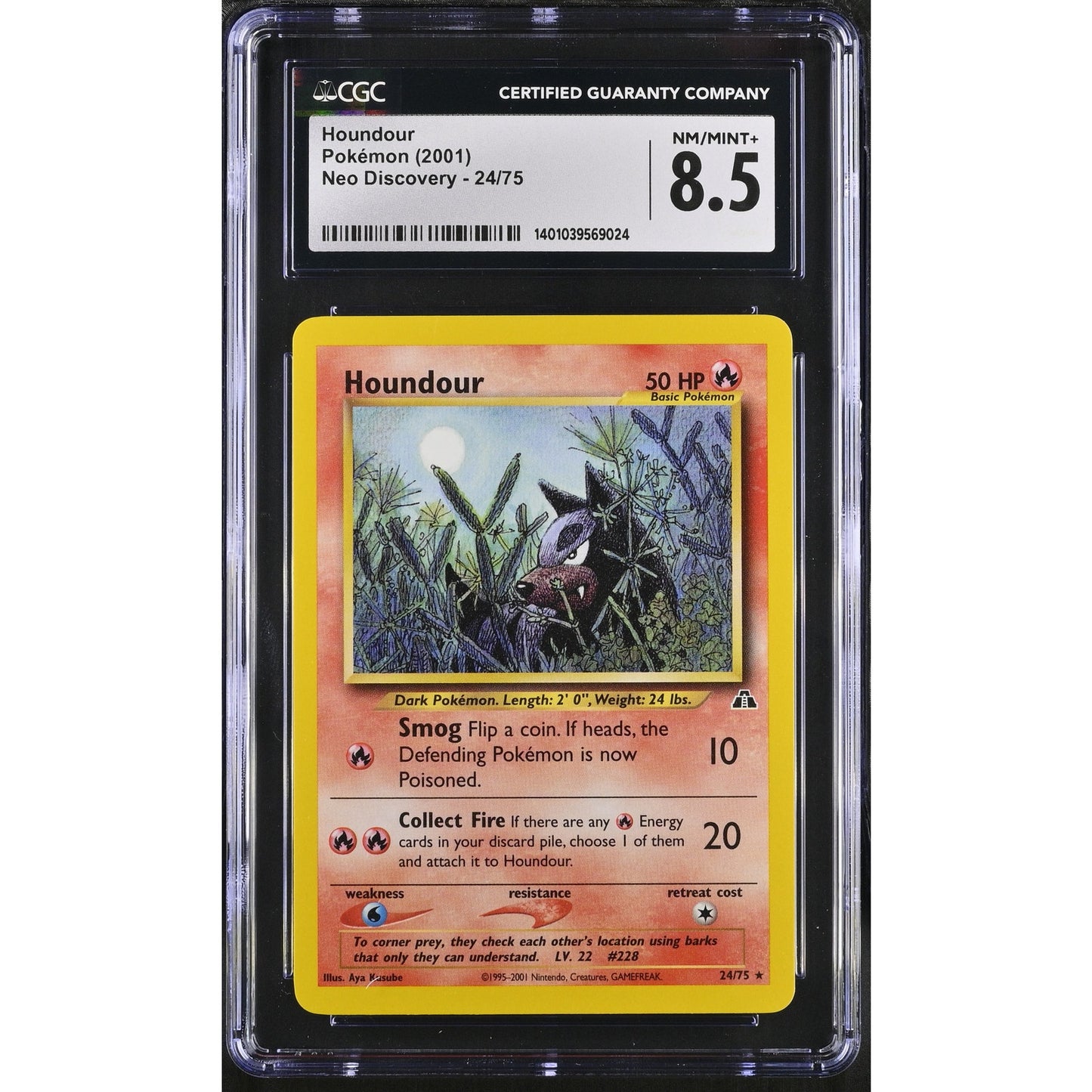 CGC 8.5 NM/MINT+ Houndour 24/75 Pokémon Neo Discovery Unlimited Non (PSA/BGS)