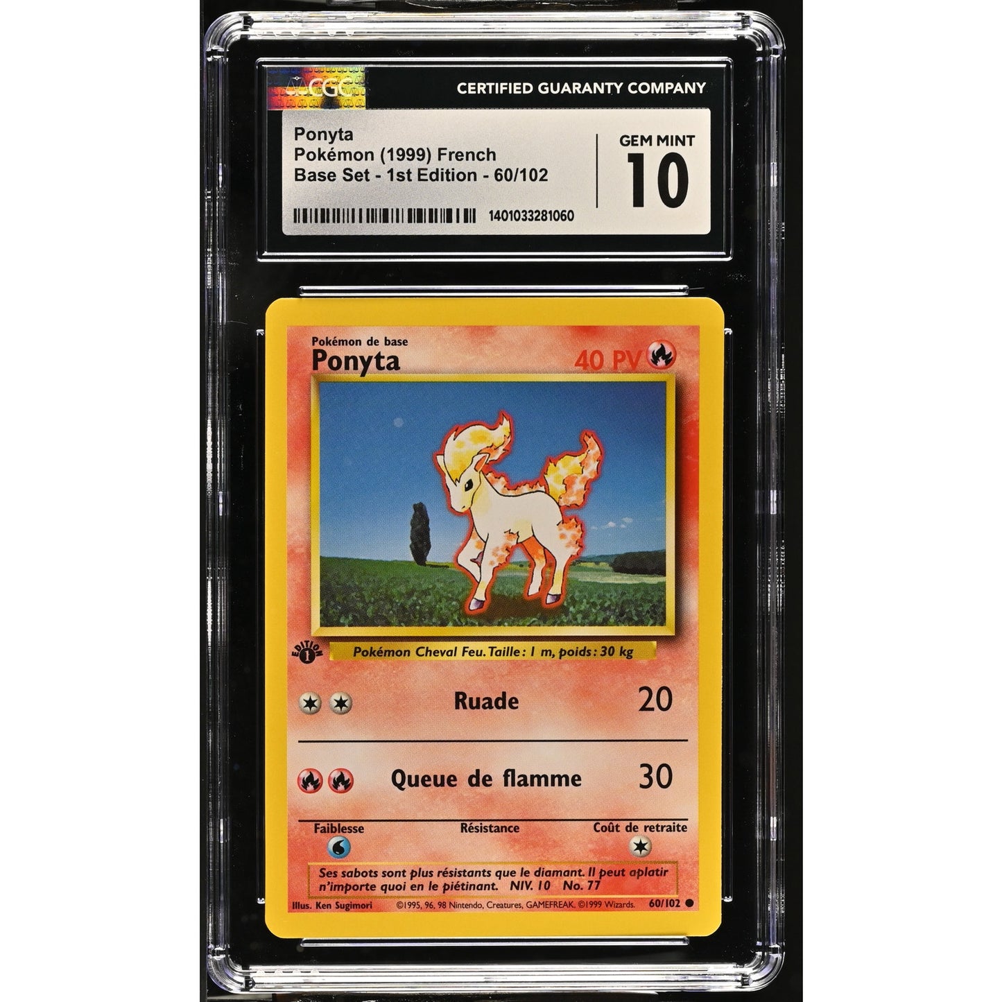 CGC 10 GEM MINT Ponyta 1st Edition 60/102 French Base Set Common (PSA/BGS)