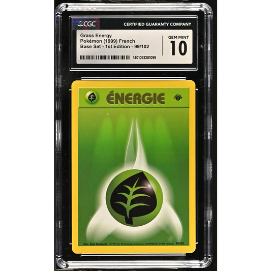 CGC 10 GEM MINT Grass Energy (Énergie Plante) 1st 99/102 French Base (PSA/BGS)