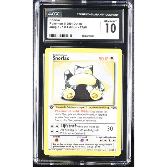 CGC 10 GEM MINT Snorlax 1st Edition 27/64 Pokémon Dutch Jungle (PSA/BGS) Pop 3