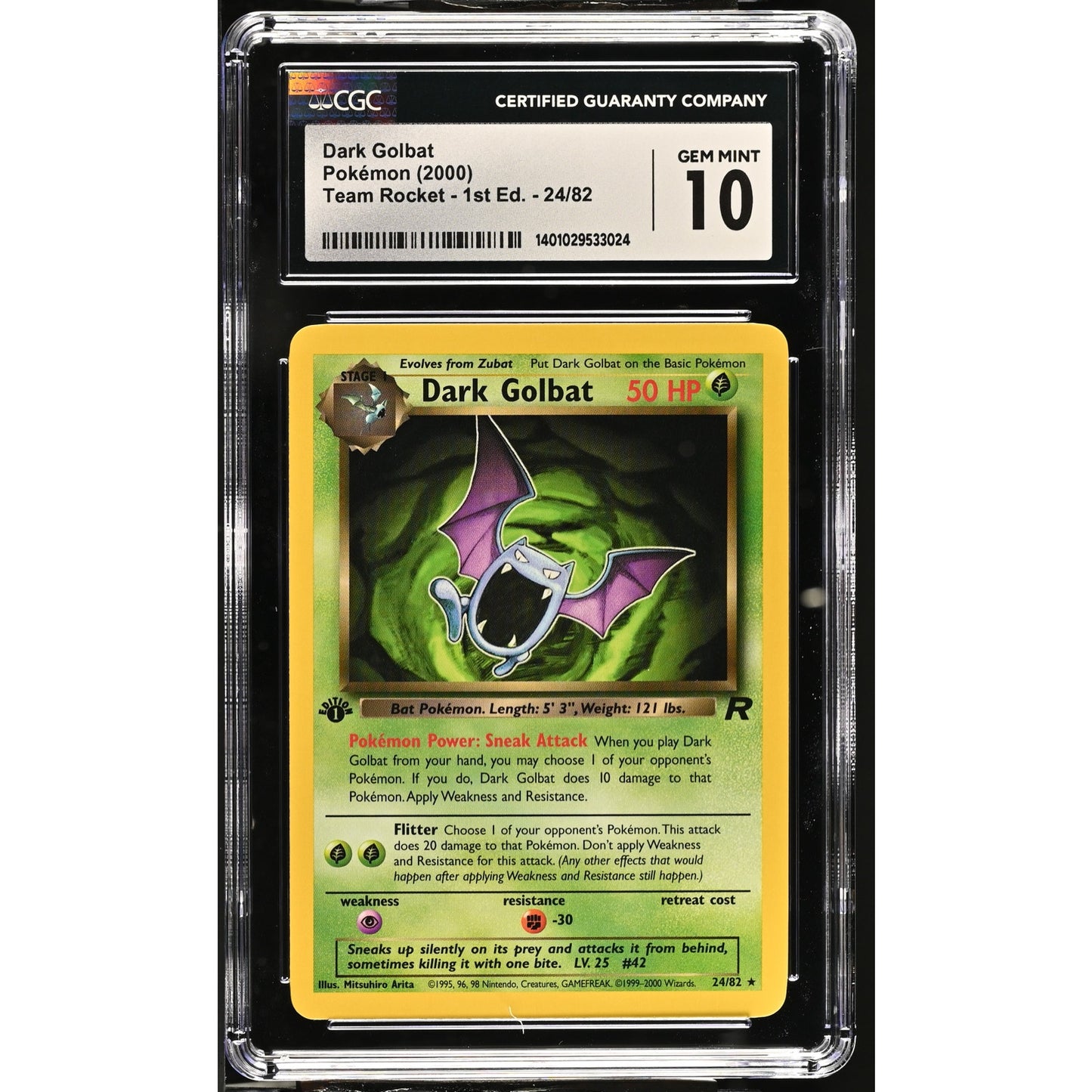 CGC 10 GEM MINT Dark Golbat 1st Edition 24/82 Pokemon Team Rocket Rare (PSA/BGS)