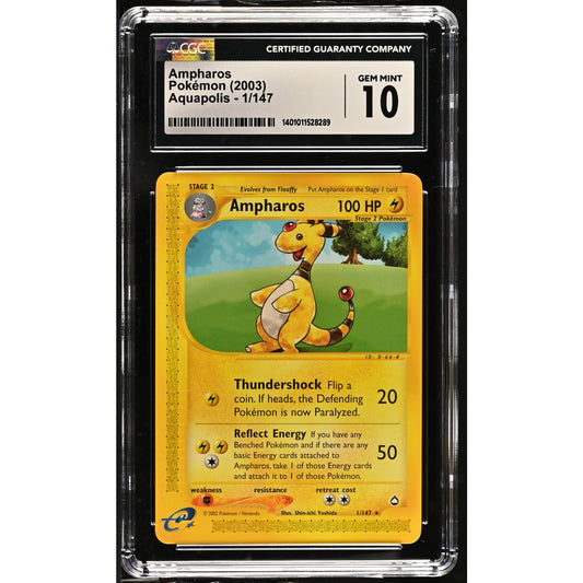 CGC 10 GEM MINT Ampharos 1/147 Pokémon Aquapolis 2003 Non Holo Rare (PSA/BGS)