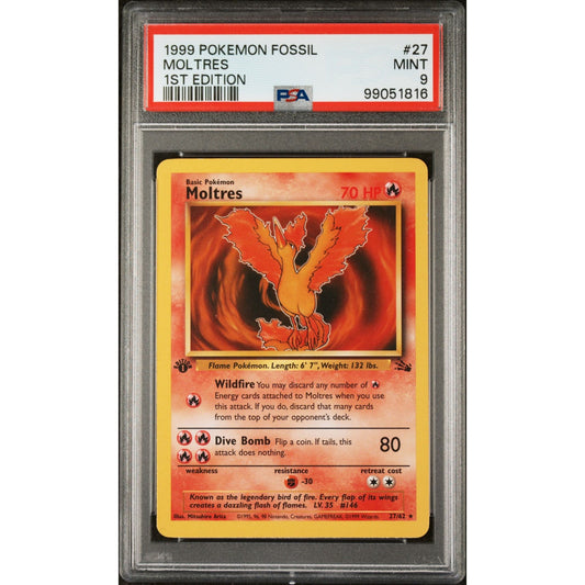 PSA 9 MINT Moltres 1st Edition 27/64 Pokémon 1999 Fossil Non Holo (CGC/BGS)