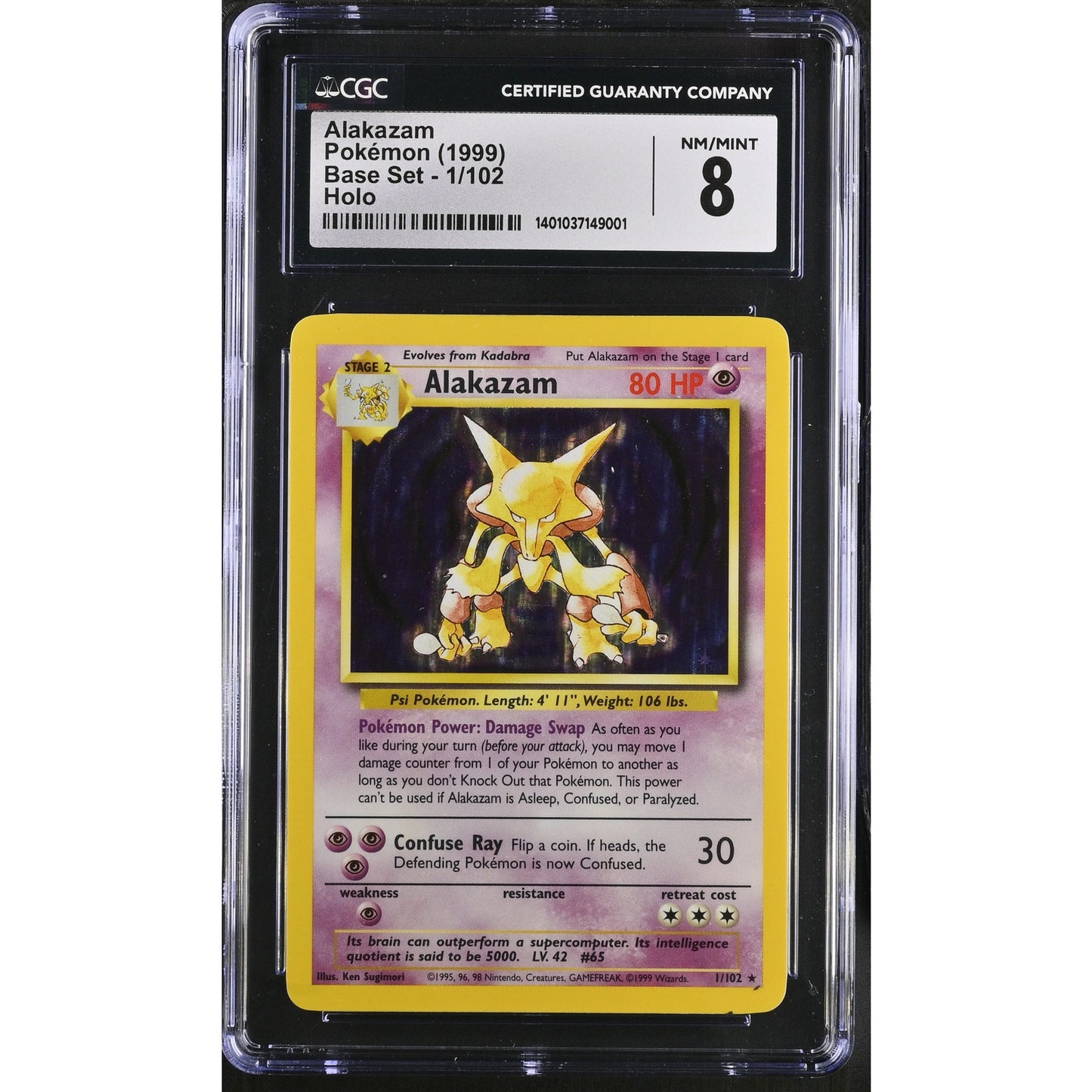 CGC 8 NM/MINT Alakazam 1/102 Pokemon 1999 Unlimited Base Set Card (PSA/BGS)