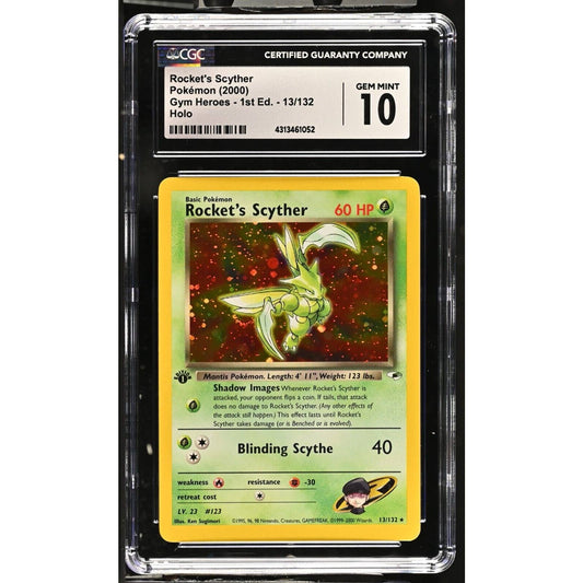 CGC 10 GEM MINT Rocket's Scyther 1st Edition 13/111 Gym Heroes Holo (PSA/BGS)