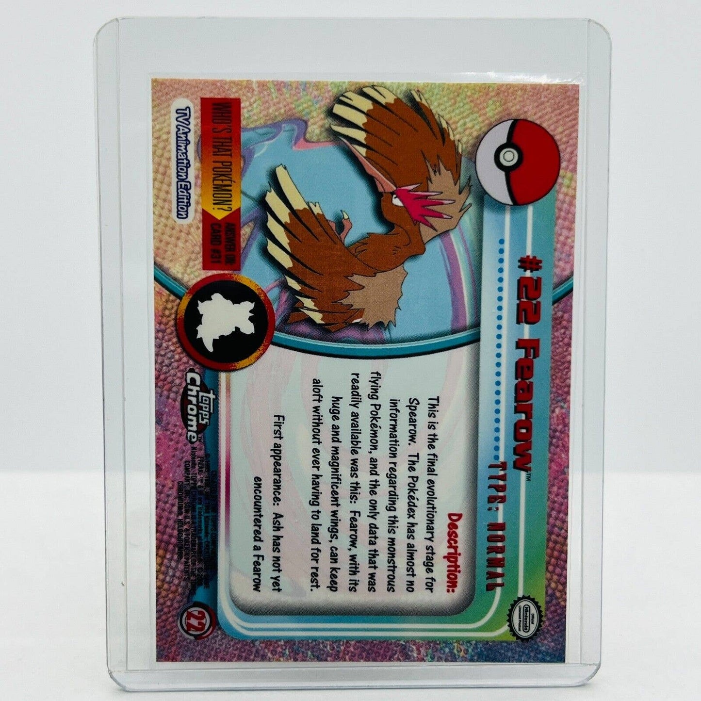 Pokémon Fearow #22 Pokemon 2000 Topps TV Animation Chrome Series 1 Holo Foil