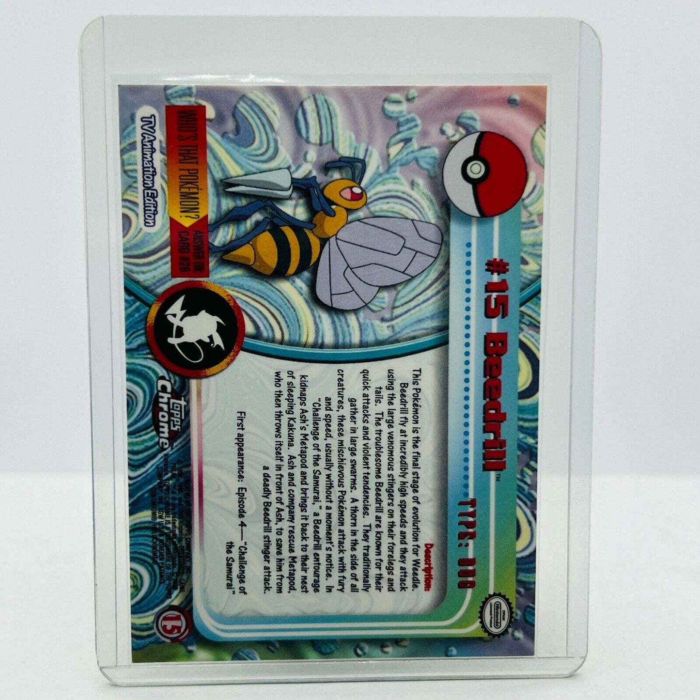 Pokémon Beedrill #15 Pokemon 2000 Topps TV Animation Chrome Series 1 Holo Foil