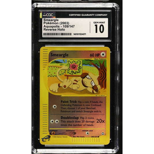 CGC 10 GEM MINT Smeargle 109/147 Pokémon Aquapolis Reverse Holo (PSA/BGS) Pop 6