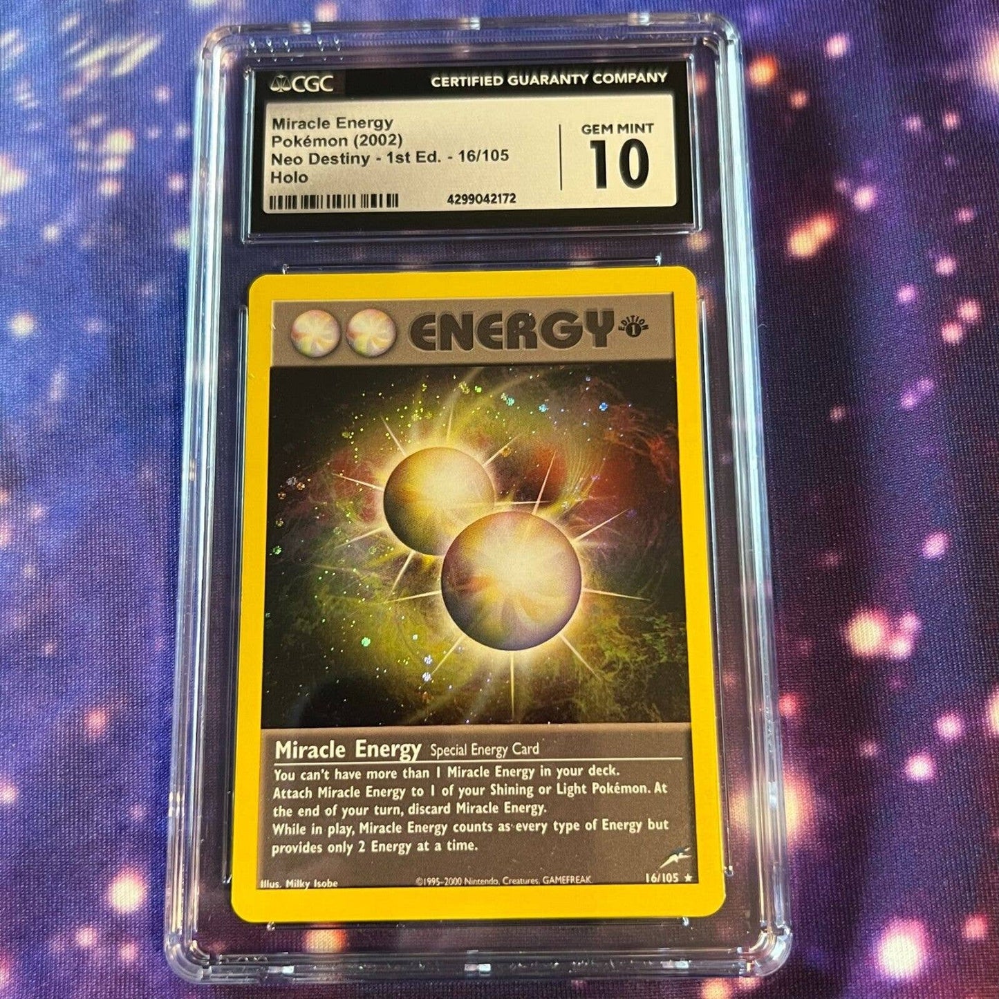 CGC 10 GEM MINT Miracle Energy 1st Edition 16/105 Neo Destiny (PSA/BGS) Swirl