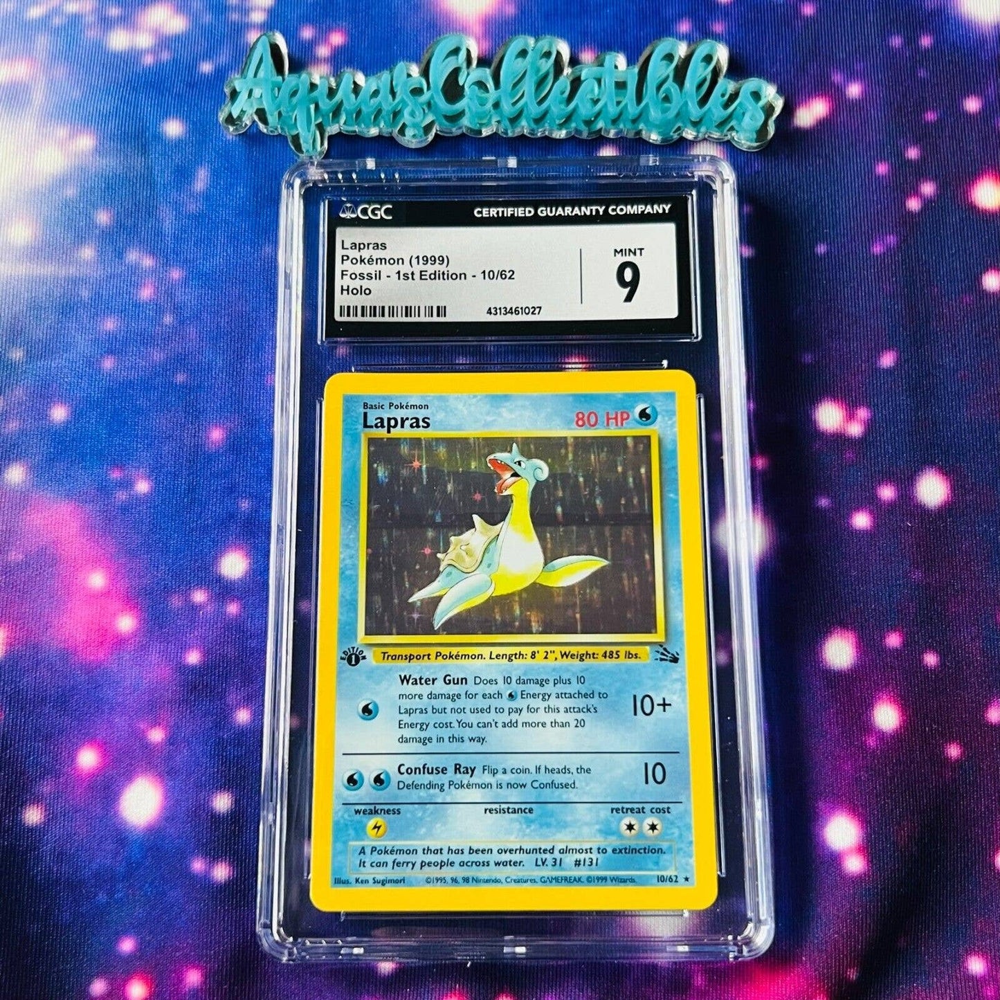 CGC 9 MINT Lapras 1st Edition 10/62 Pokémon Fossil Holo Rare (PSA/BGS)