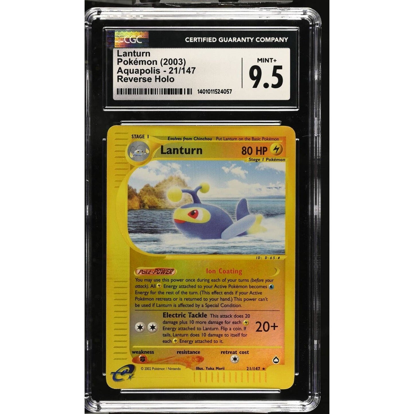 CGC 9.5 MINT+ Lanturn 21/147 Pokémon Aquapolis 2003 Reverse Holo (PSA/BGS) Pop 2