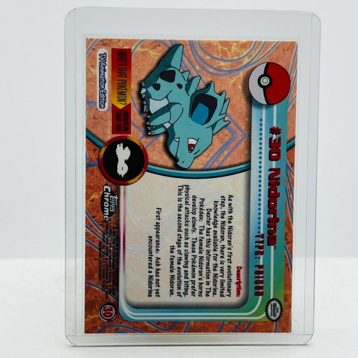 Pokémon Nidorina #30 Pokemon 2000 Topps TV Animation Chrome Series 1 Holo Foil