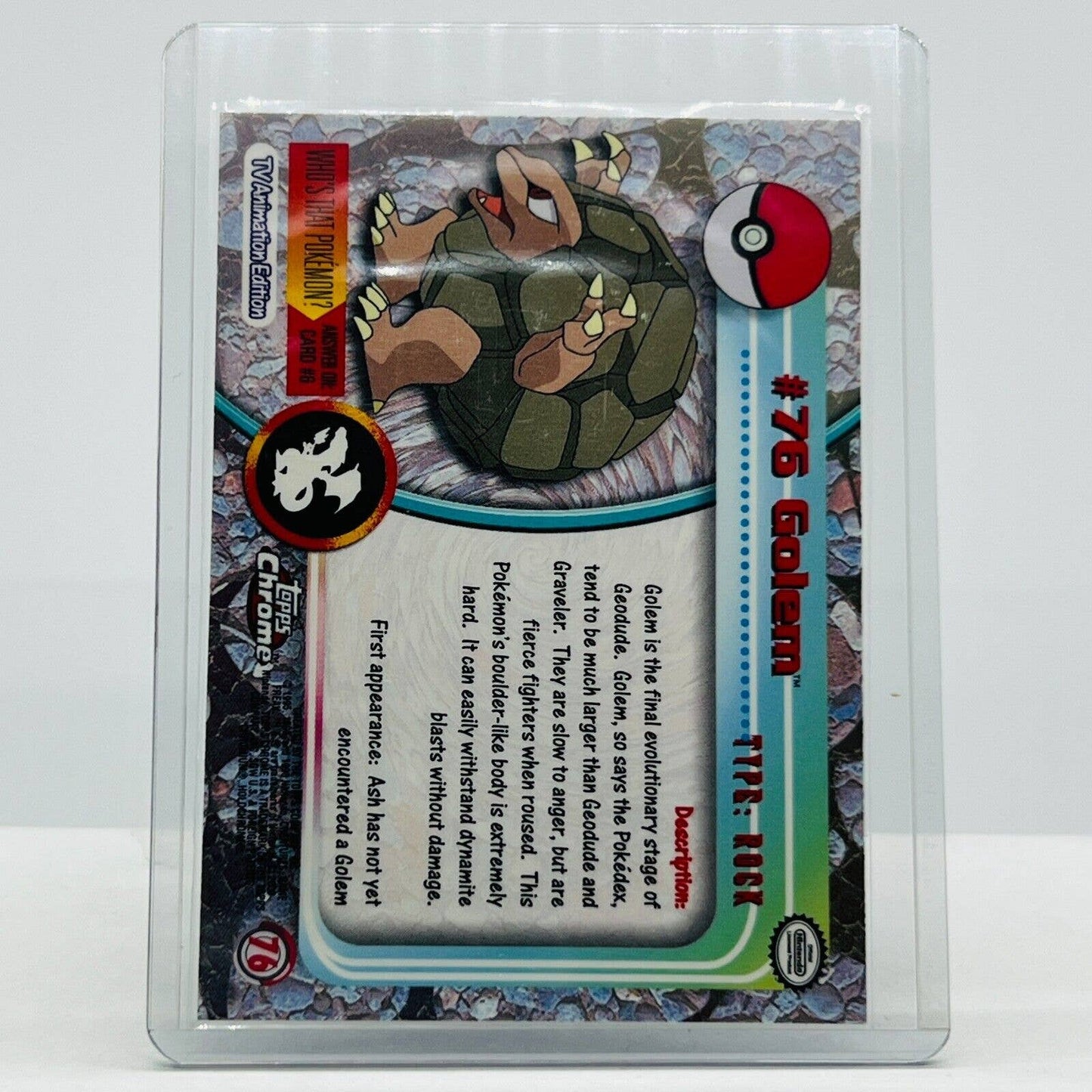 Pokémon Golem #76 Pokemon 2000 Topps TV Animation Chrome Series 1 Holo Foil