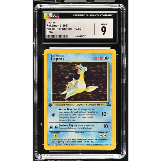 CGC 9 MINT Lapras 1st Edition 10/62 Pokémon Fossil Holo Rare (PSA/BGS)