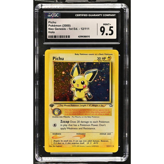 CGC 9.5 MINT+ Pichu 1st Edition 12/111 Neo Genesis 2000 Holo Rare (PSA/BGS)