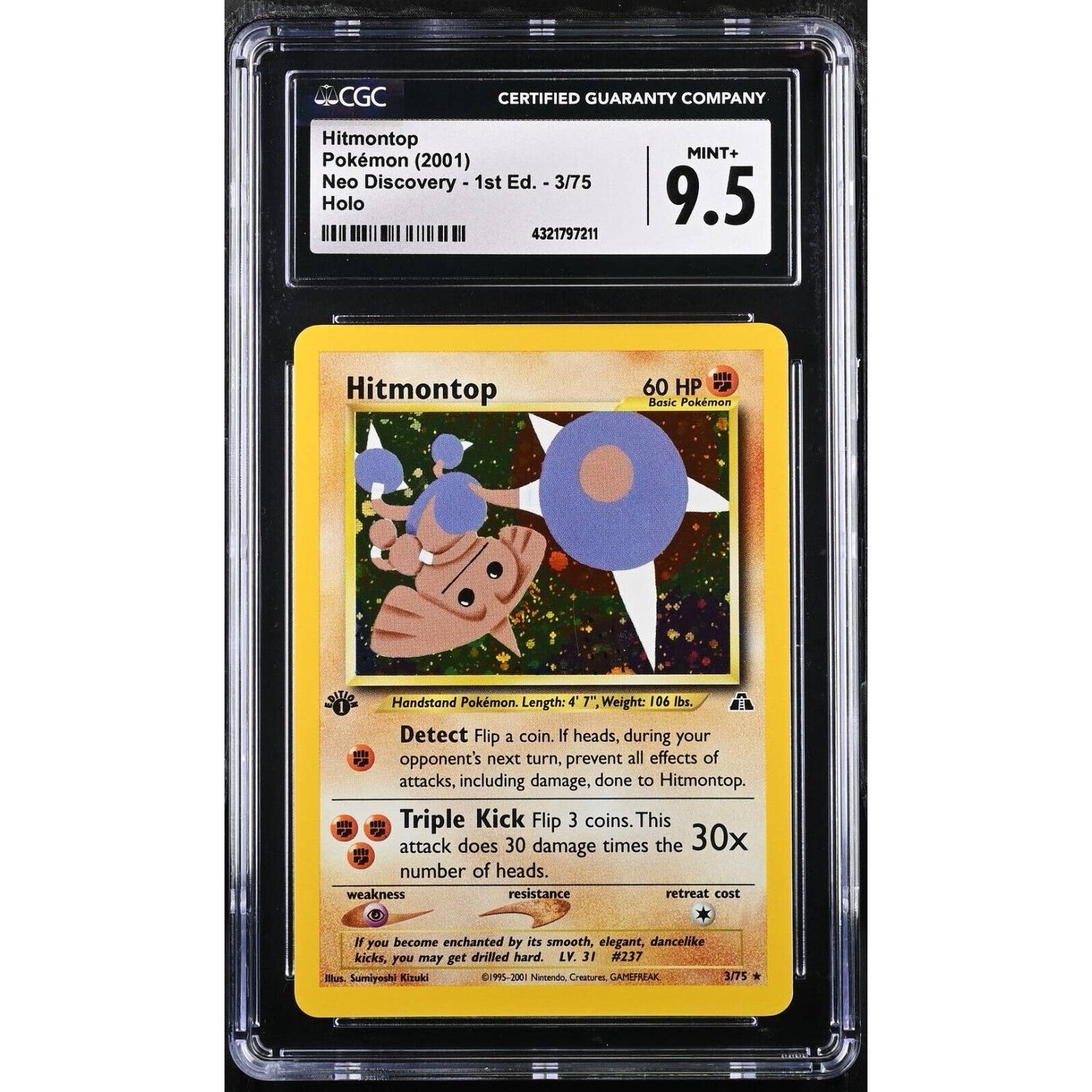 CGC 9.5 MINT+ Hitmontop 1st Edition #3 Pokemon Neo Discovery Holo Rare (PSA/BGS)