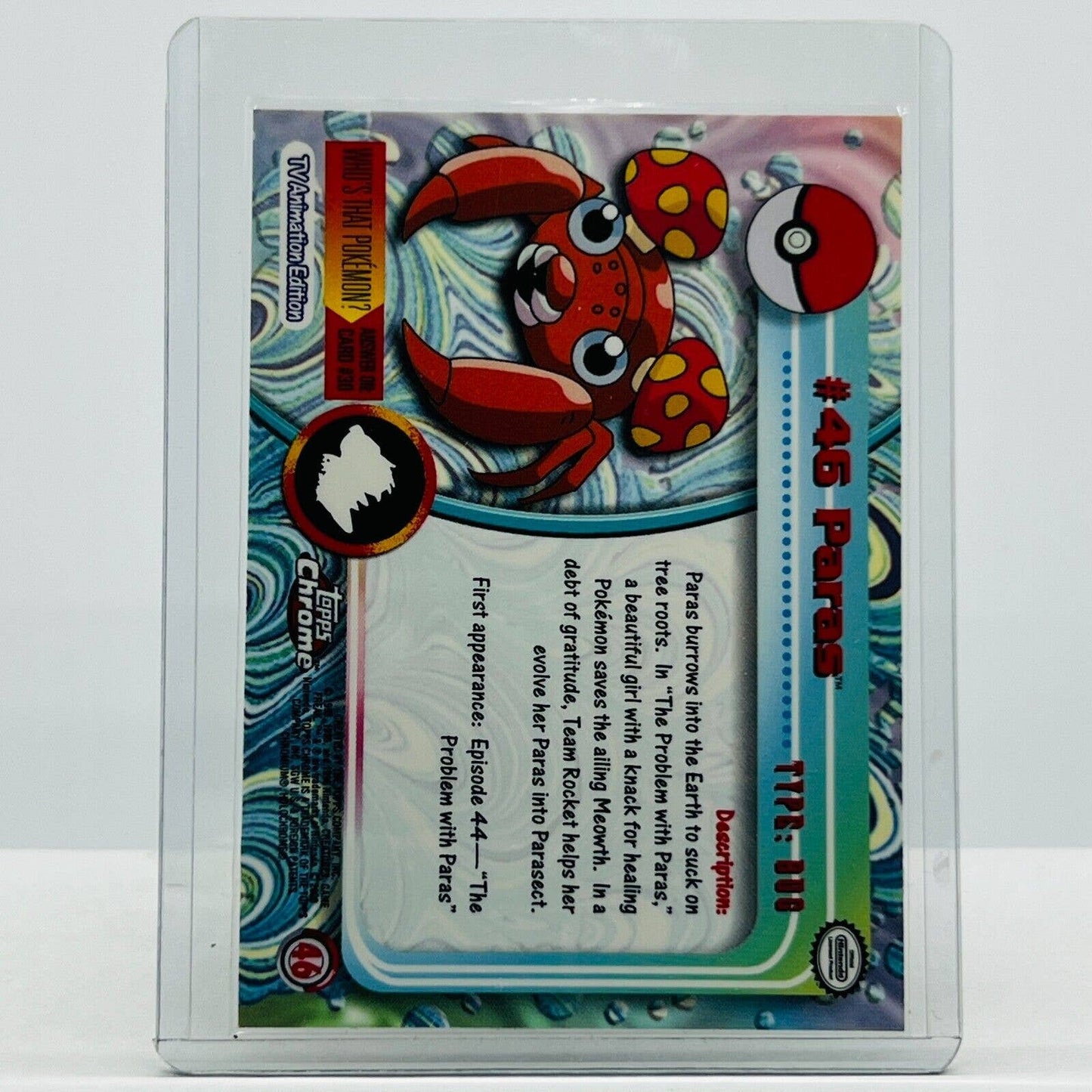 Pokémon Paras #46 Pokemon 2000 Topps TV Animation Chrome Series 1 Holo Foil