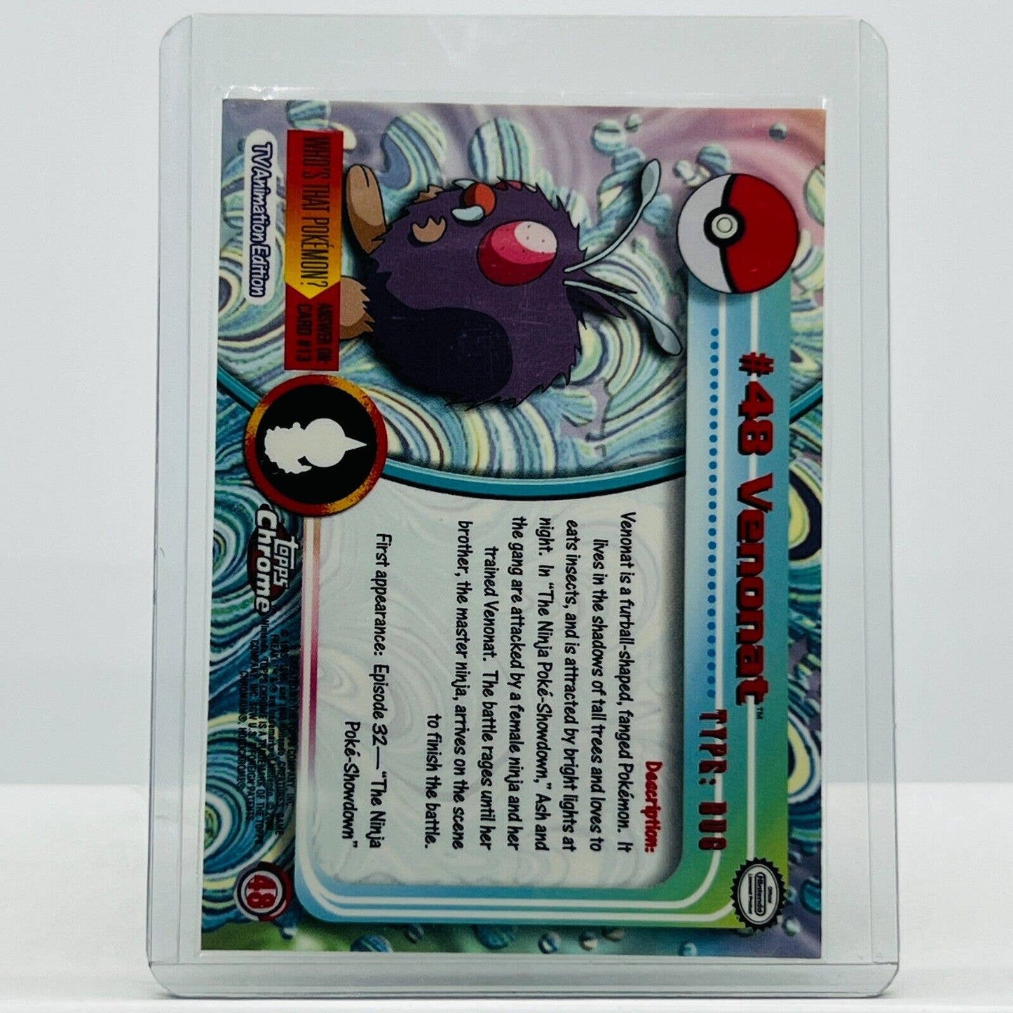 Pokémon Venonat #48 Pokemon 2000 Topps TV Animation Chrome Series 1 Holo Foil