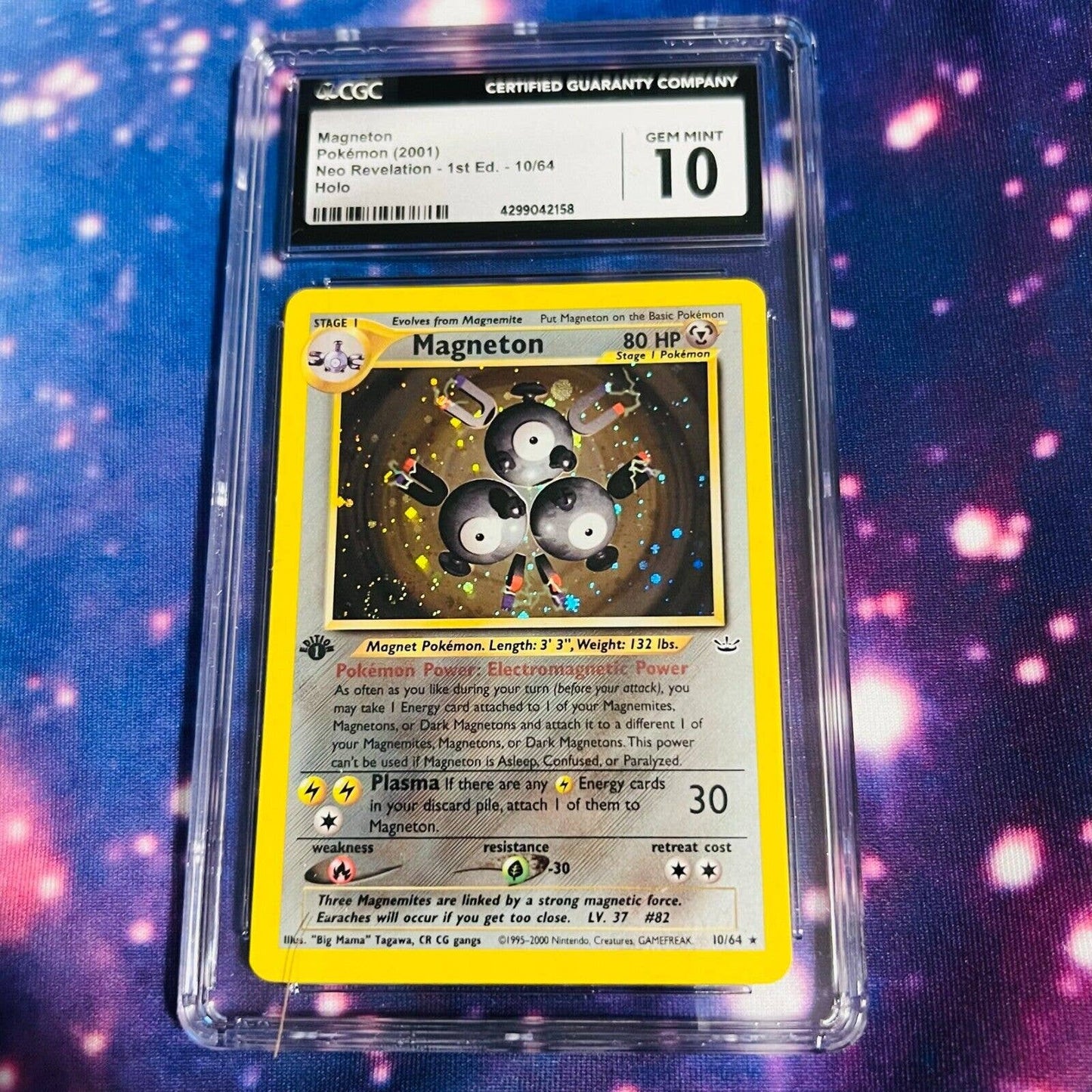 CGC 10 GEM MINT Magneton 1st Edition 10/64 Neo Revelation Holo (PSA/BGS) Swirl