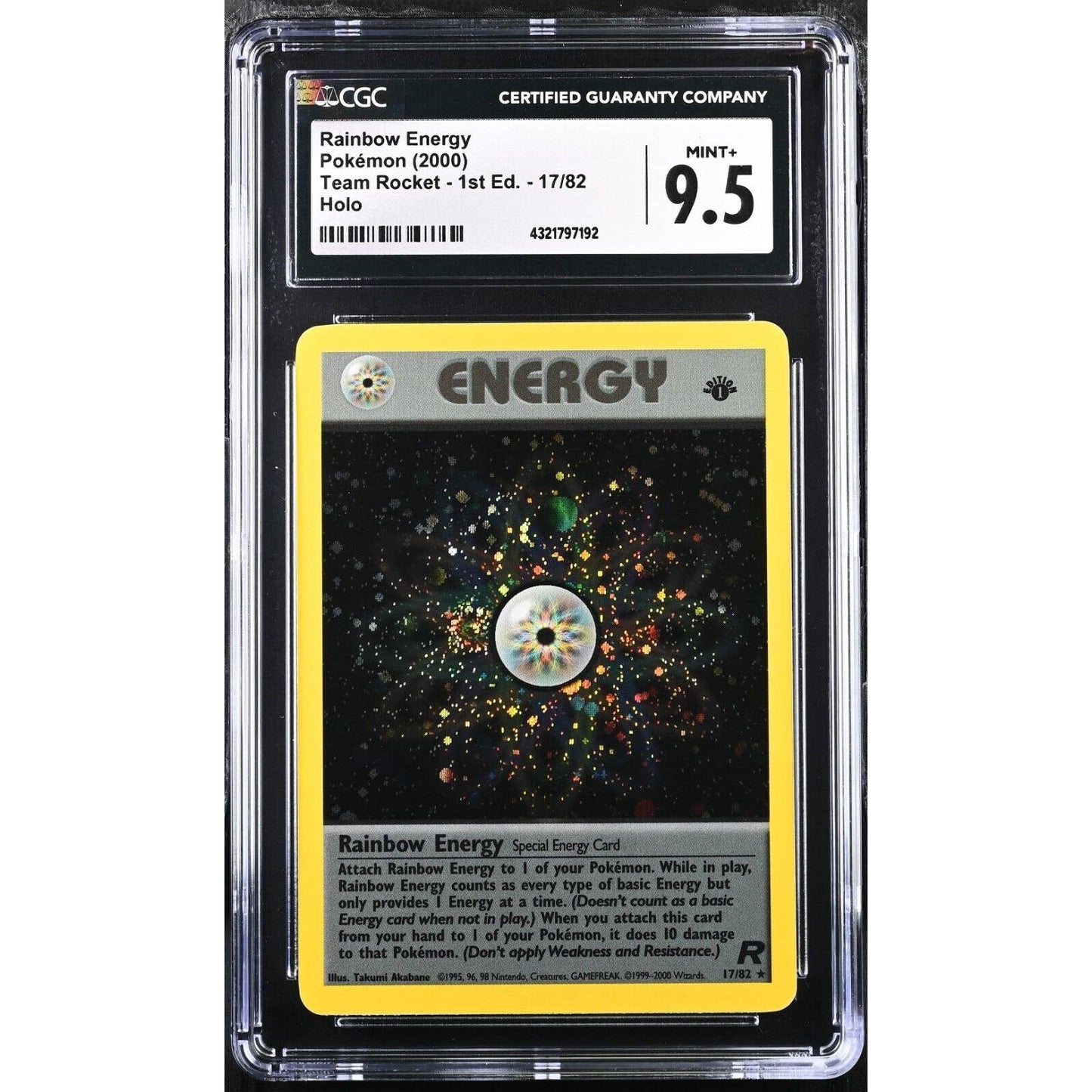 CGC 9.5 MINT+ Rainbow Energy [1st Edition] #17 Team Rocket Holo (PSA/BGS) Swirl