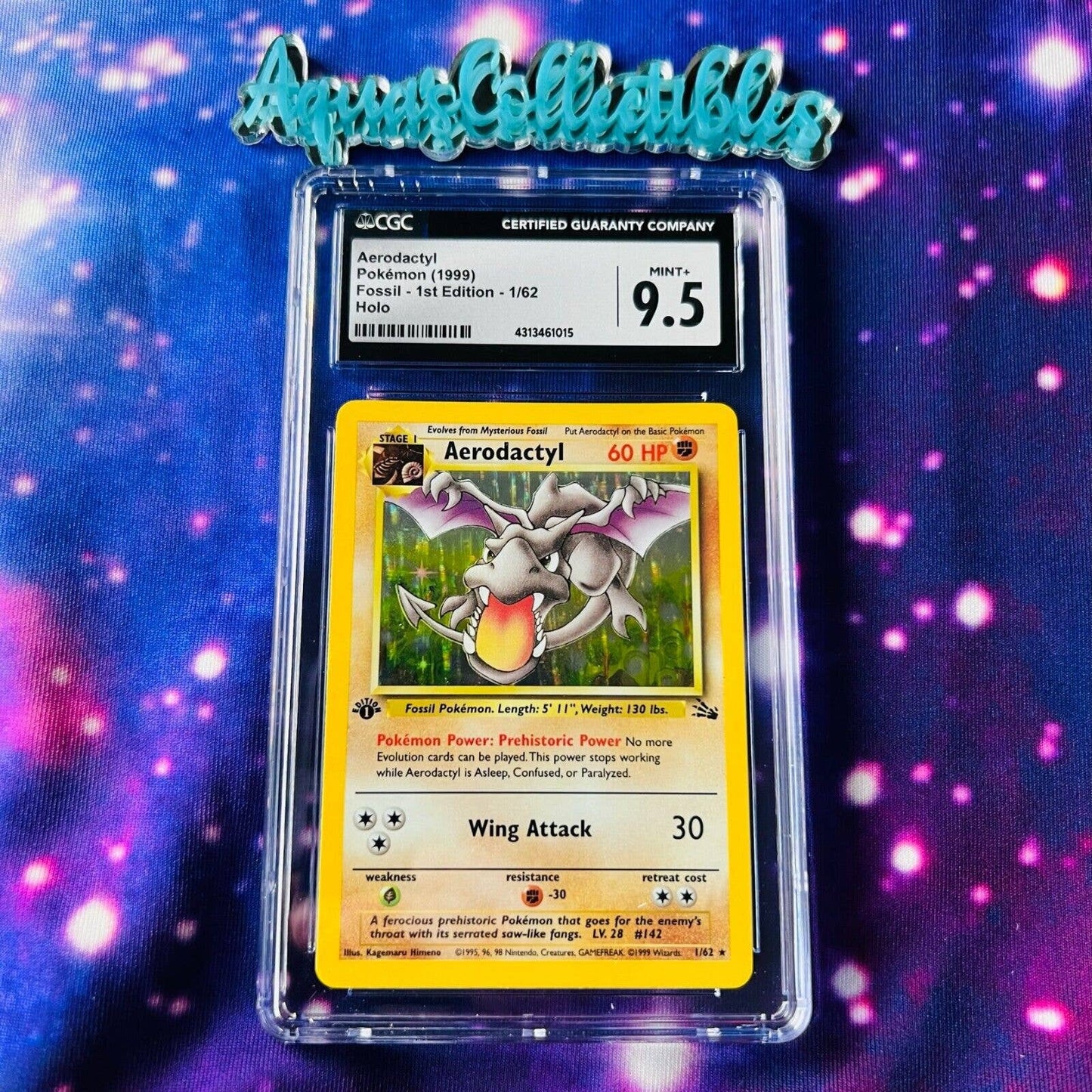 CGC 9.5 MINT+ Aerodactyl 1st Edition 1/62 Pokémon Fossil Holo (PSA/BGS) Pop 3