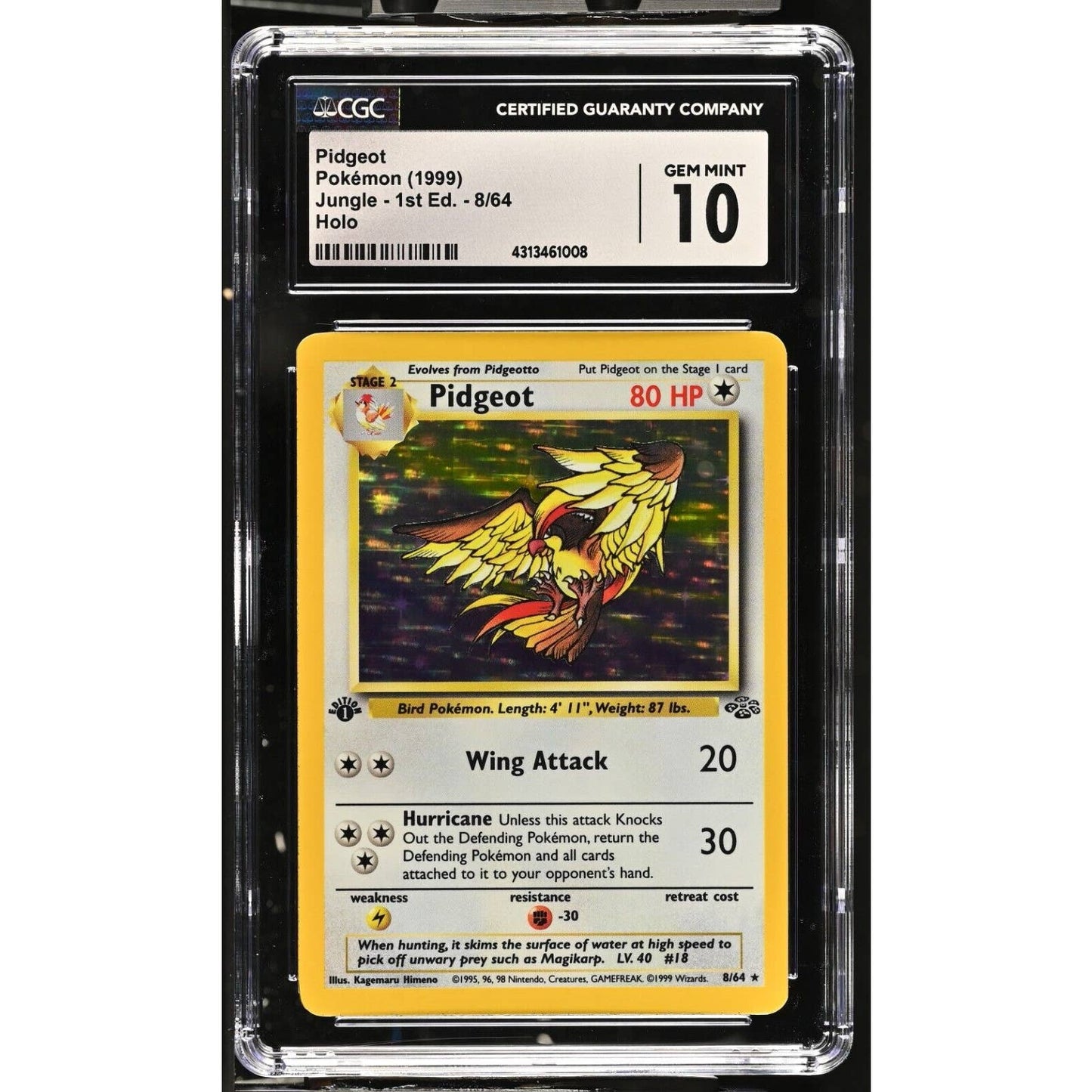 CGC 10 GEM MINT Pidgeot 1st Edition 8/64 Pokémon Jungle Holo Rare (PSA/BGS)