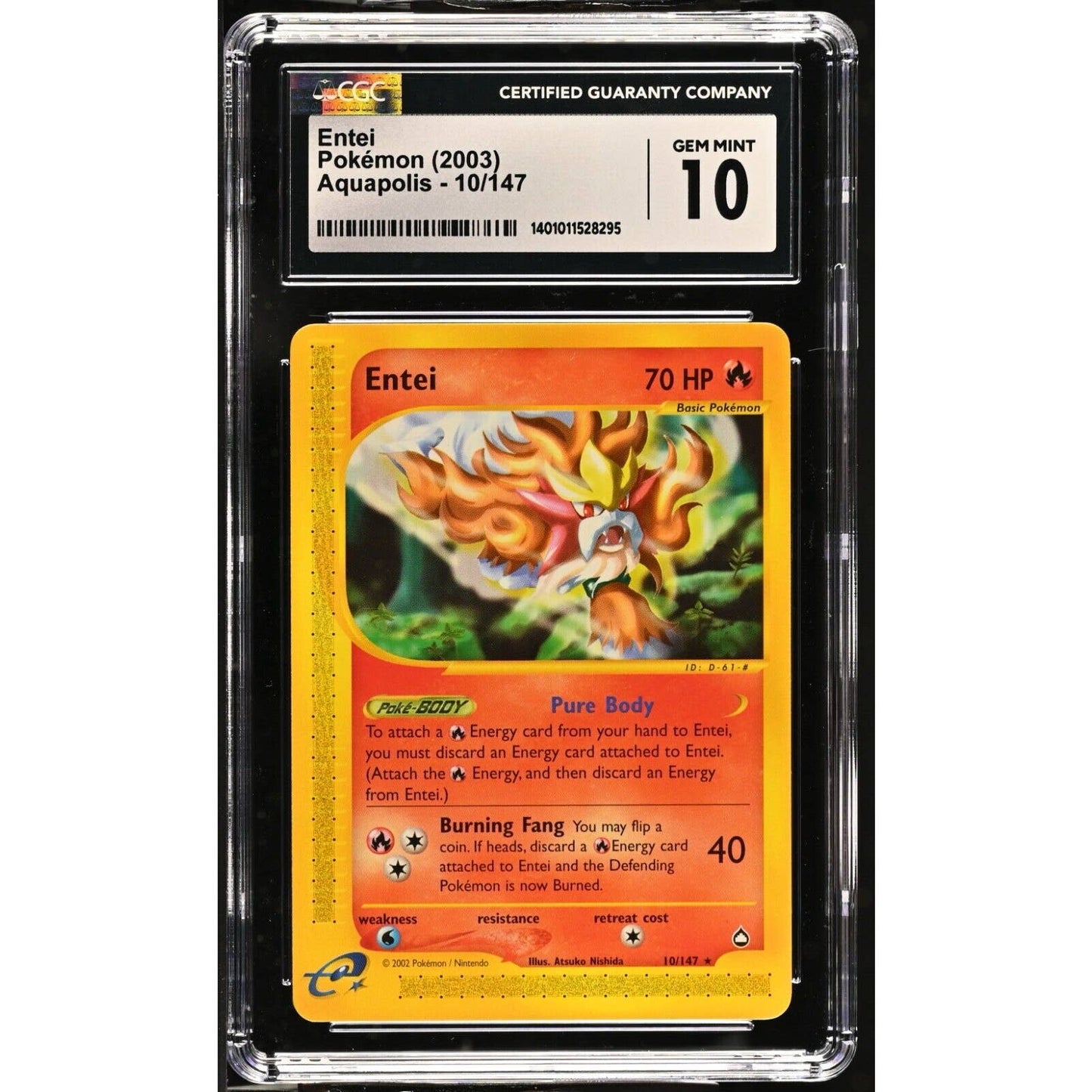 CGC 10 GEM MINT Entei 10/147 Pokémon Aquapolis 2003 Non Holo Rare (PSA/BGS)