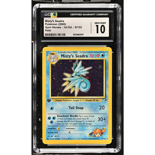 CGC 10 GEM MINT Misty's Seadra 1st Edition 9/132 Gym Heroes Holo Rare (PSA/BGS)