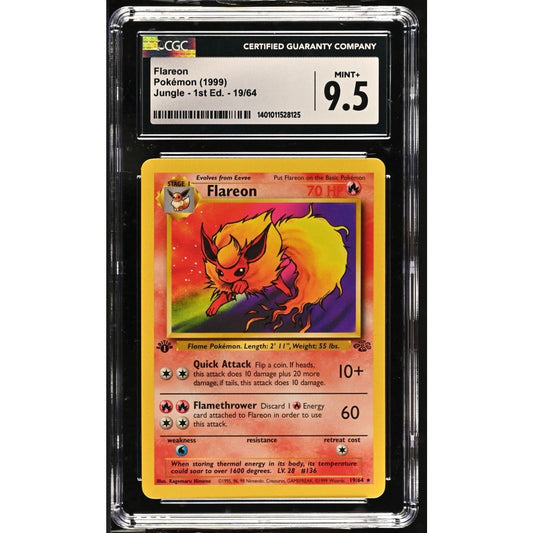 CGC 9.5 MINT+ Flareon 1st Edition 19/64 Pokémon Jungle Non Holo Rare (PSA/BGS)