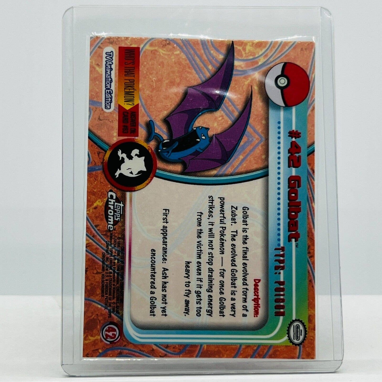 Pokémon Golbat #42 Pokemon 2000 Topps TV Animation Chrome Series 1 Holo Foil