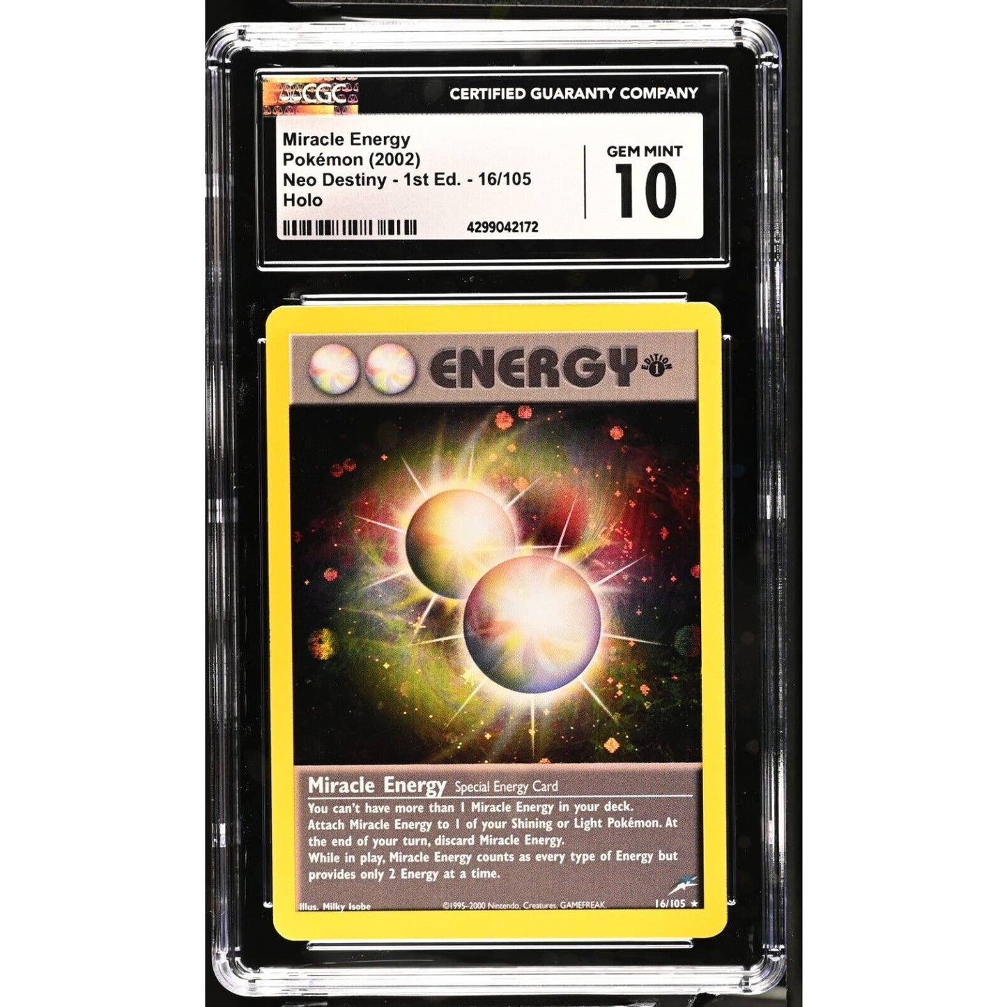 CGC 10 GEM MINT Miracle Energy 1st Edition 16/105 Neo Destiny (PSA/BGS) Swirl