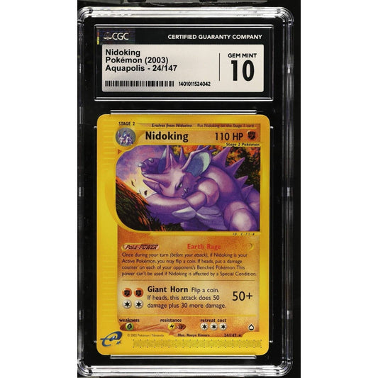 CGC 10 GEM MINT Nidoking 24/147 Pokémon Aquapolis 2003 Non Holo Rare (PSA/BGS)